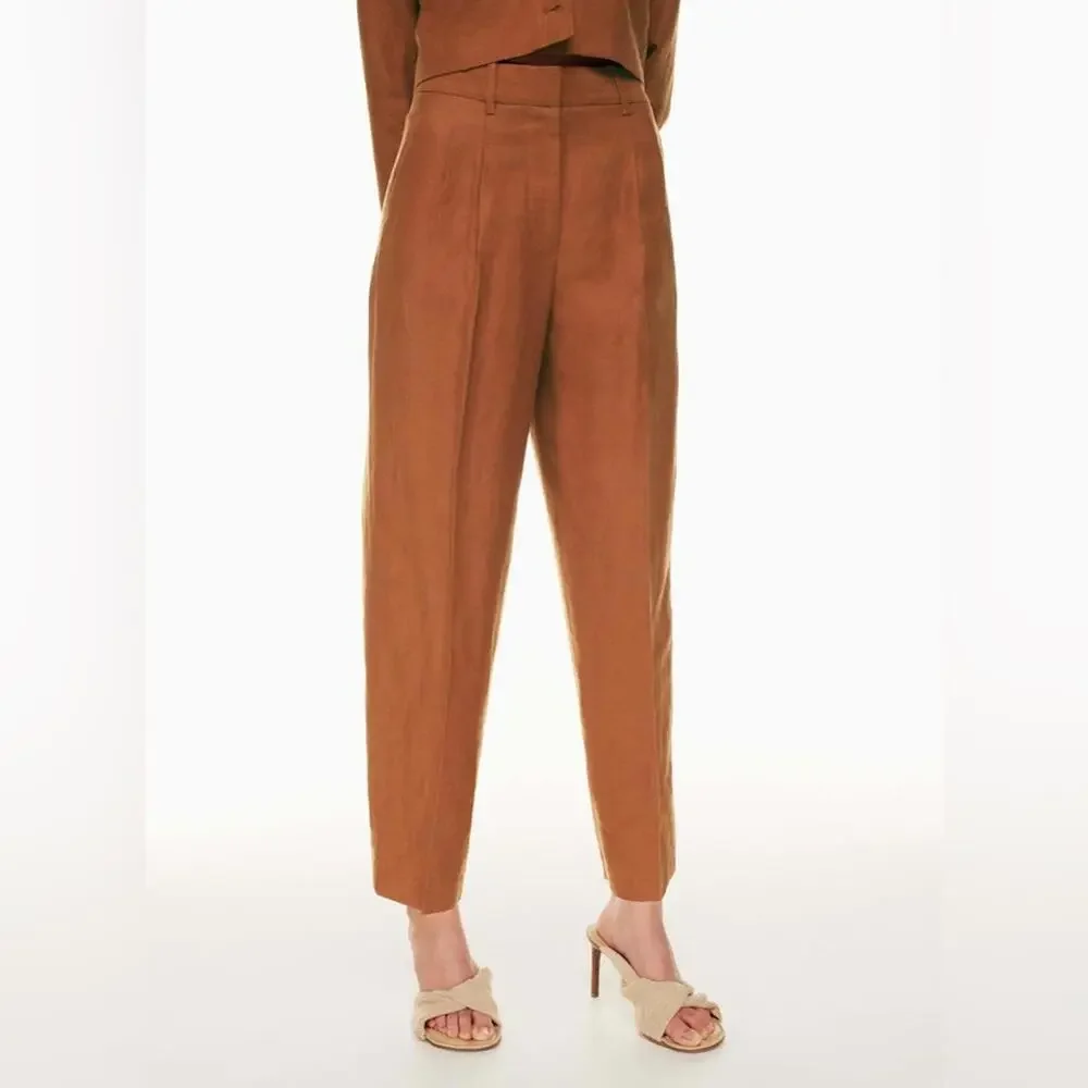 Aritzia Wilfred Carrot High Waisted Tapered Linen Trousers - Anise - 8